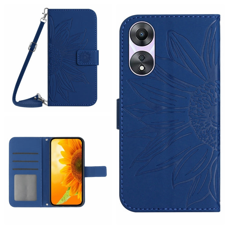 For OPPO Reno8 T 5G/A1 Pro 5G HT04 Skin Feel Sun Flower Embossed Flip Leather Phone Case with Lanyard