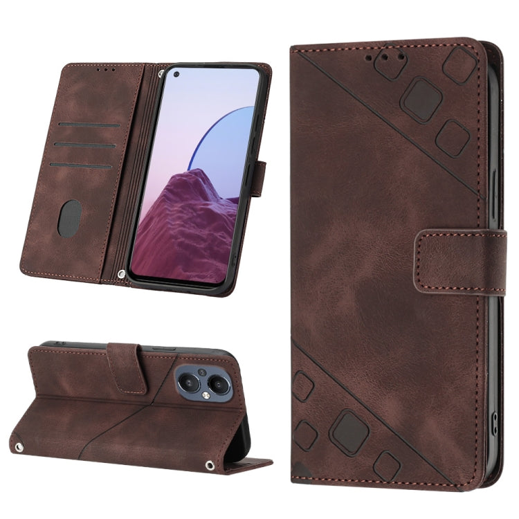 Skin-feel Embossed Leather Phone Case For OnePlus Nord N20 5G / OPPO Reno7 Z 5G / F21 Pro 5G Indian / Reno7 Lite 5G / Reno8 Lite 5G