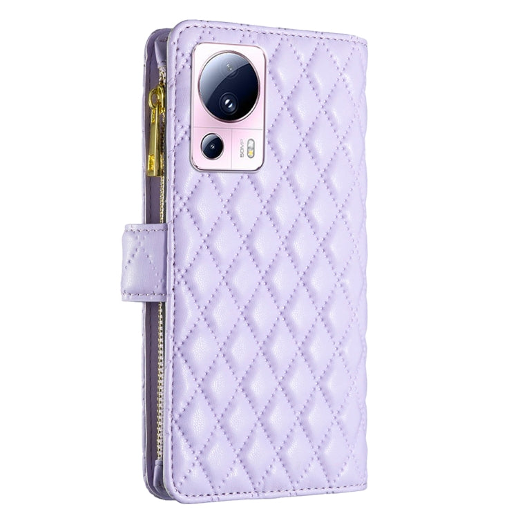 For Xiaomi 13 Lite / Civi 2 Diamond Lattice Zipper Wallet Leather Flip Phone Case