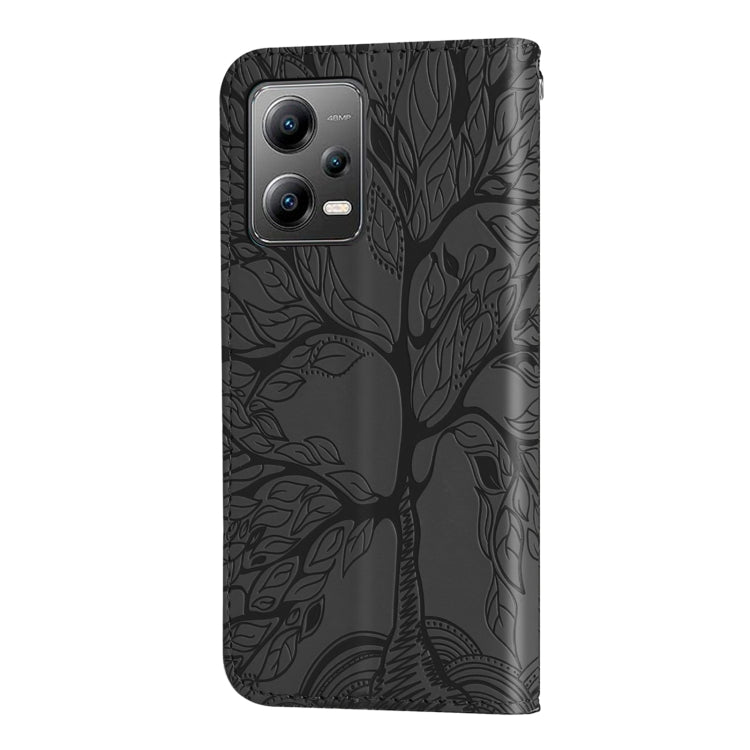 For Xiaomi Poco X5 Life Tree Embossing Pattern Leather Phone Case