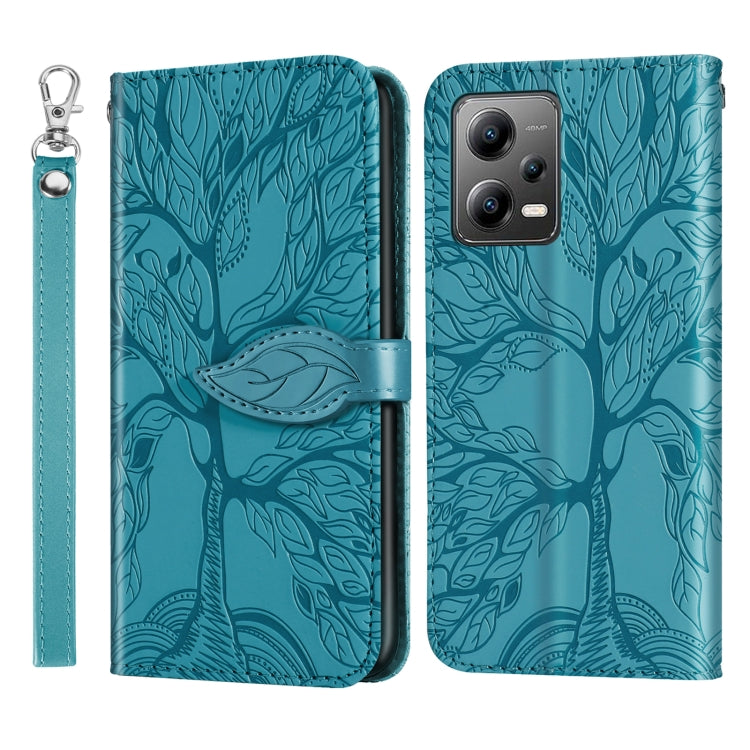 For Xiaomi Poco X5 Life Tree Embossing Pattern Leather Phone Case