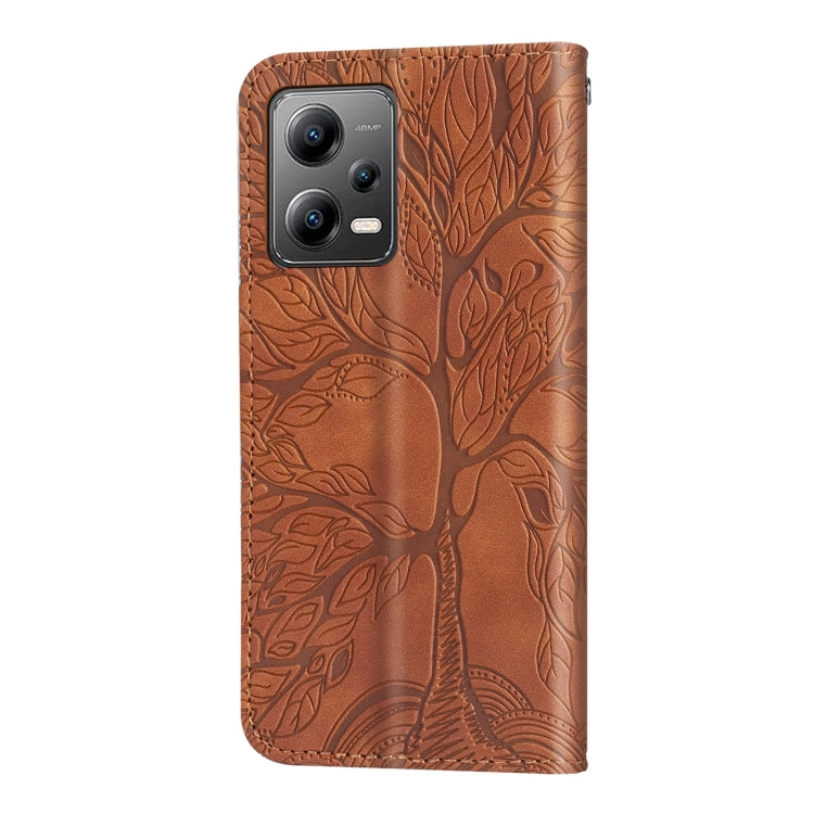 For Xiaomi Poco X5 Life Tree Embossing Pattern Leather Phone Case