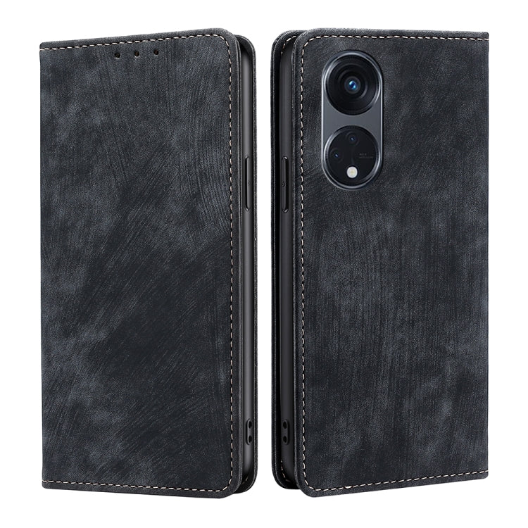For OPPO Reno8 T 5G/A1 Pro 5G RFID Anti-theft Brush Magnetic Leather Phone Case
