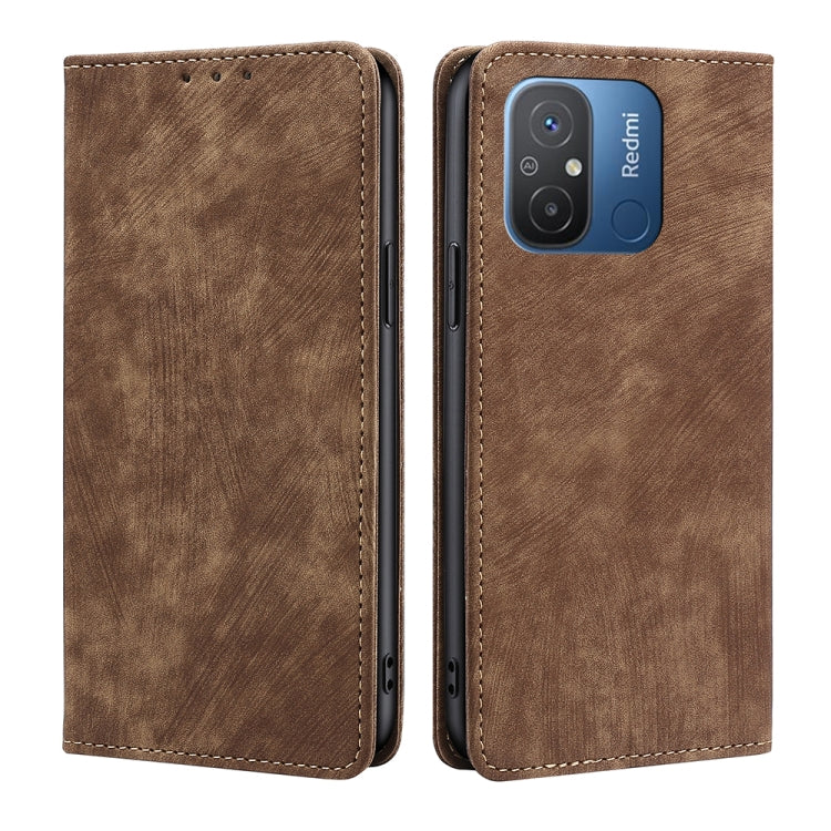 For Xiaomi Redmi 12C 4G RFID Anti-theft Brush Magnetic Leather Phone Case