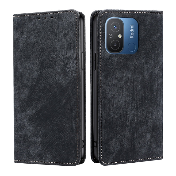 For Xiaomi Redmi 12C 4G RFID Anti-theft Brush Magnetic Leather Phone Case