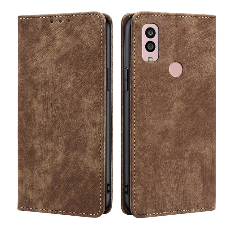 For Kyocera Android One S10 RFID Anti-theft Brush Magnetic Leather Phone Case
