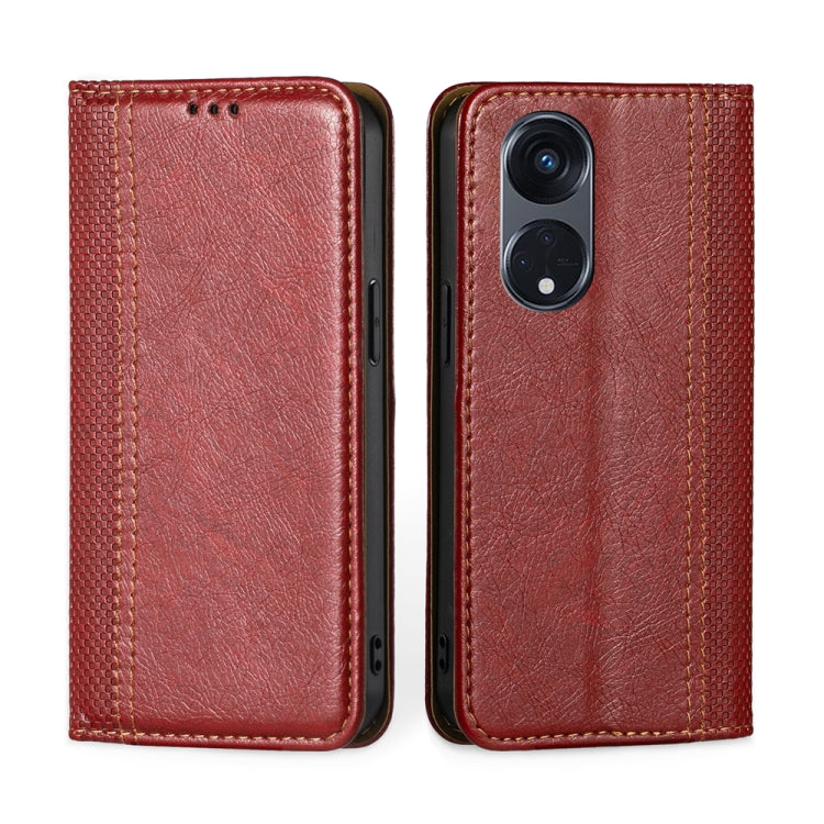 For OPPO Reno8 T 5G/A1 Pro 5G Grid Texture Magnetic Flip Leather Phone Case