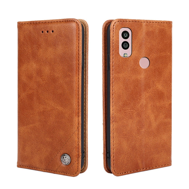 For Kyocera Android One S10 Non-Magnetic Retro Texture Flip Leather Phone Case