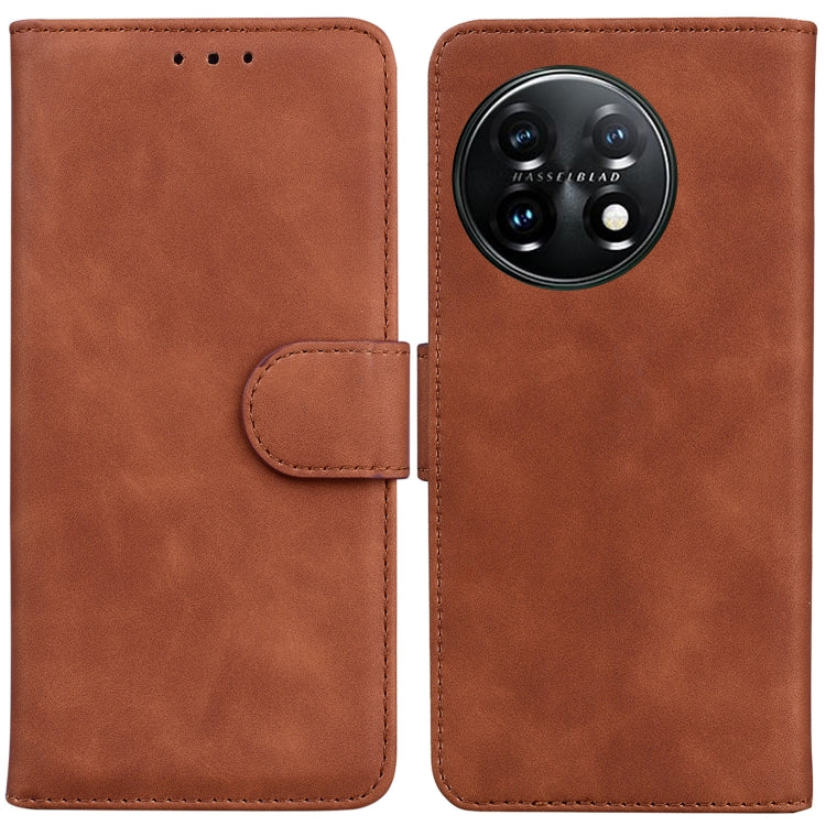 For OnePlus 11 Skin Feel Pure Color Flip Leather Phone Case