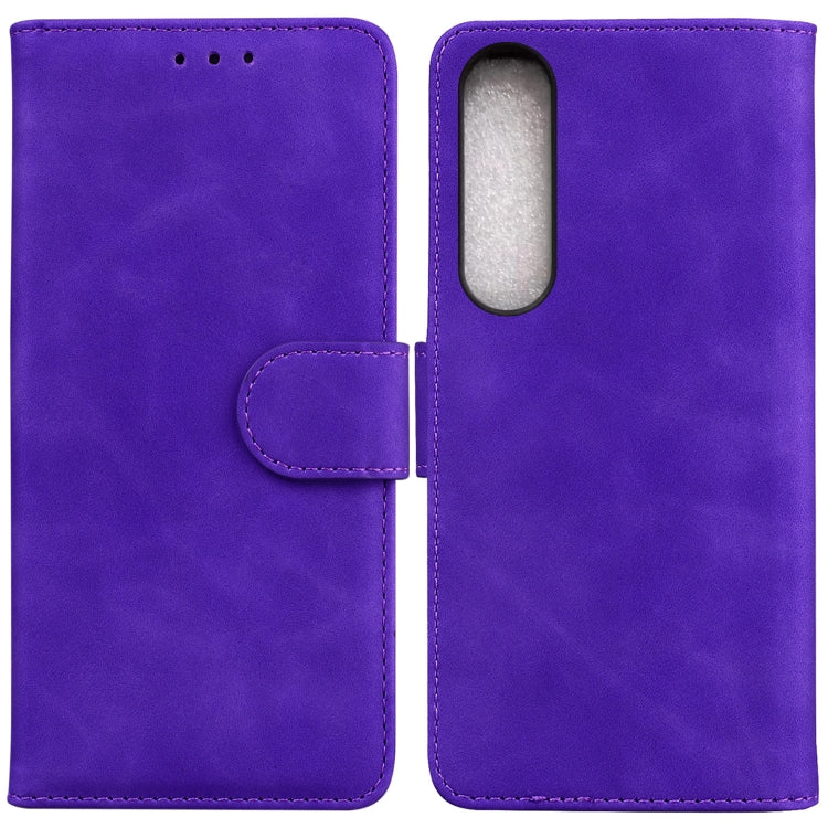 For Sony Xperia 1 IV 2023 Skin Feel Pure Color Flip Leather Phone Case