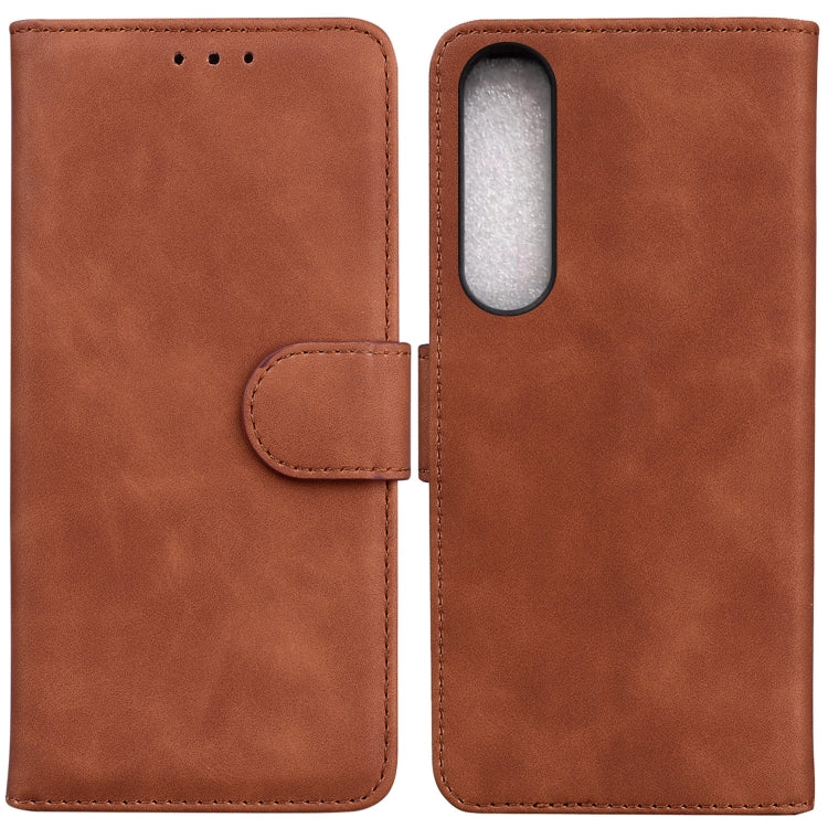 For Sony Xperia 1 IV 2023 Skin Feel Pure Color Flip Leather Phone Case