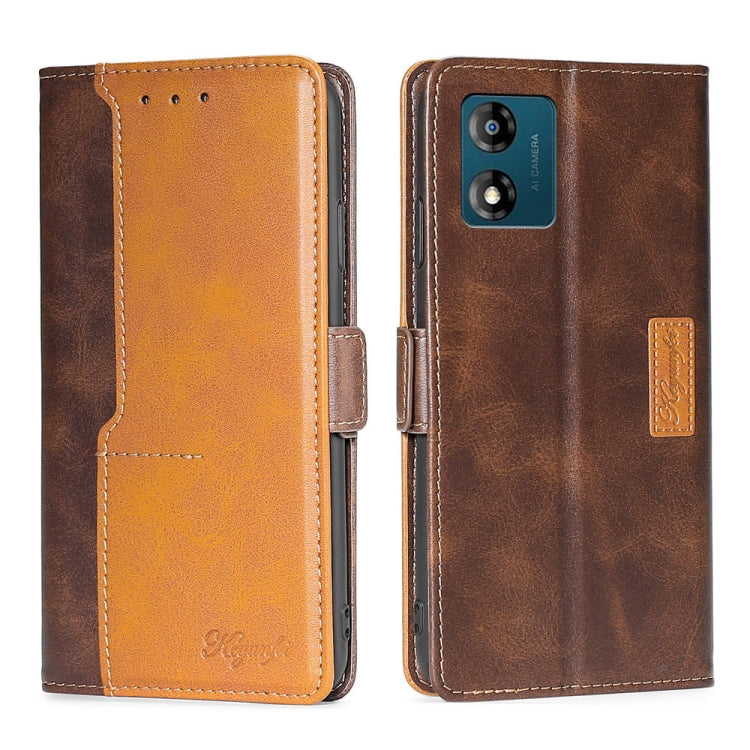 For Motorola Moto E13 4G Contrast Color Side Buckle Leather Phone Case