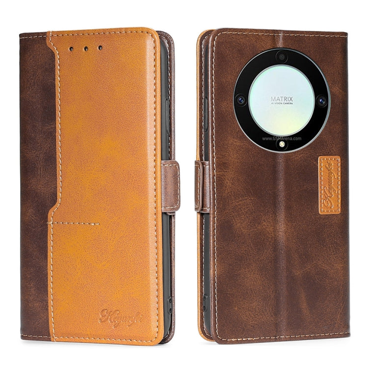 For Honor X9a 5G Contrast Color Side Buckle Leather Phone Case