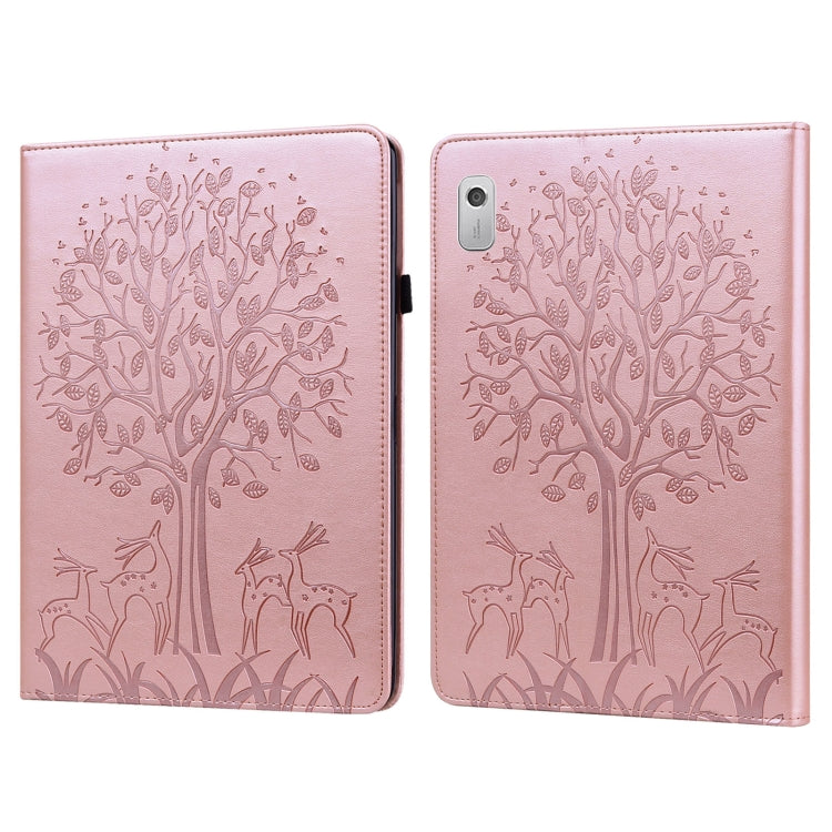 For Lenovo Tab M8 4th Gen TB-300FU Tree & Deer Pattern Embossed Leather Tablet Case