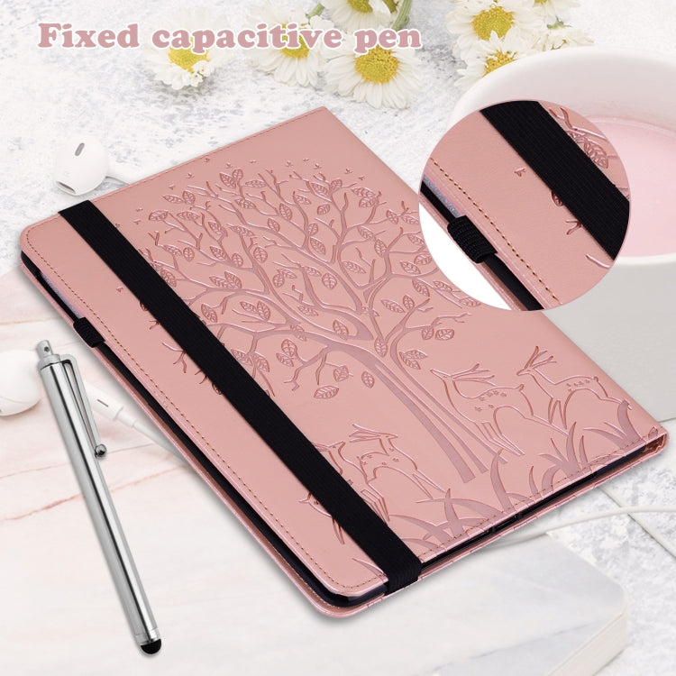 For Lenovo Tab M8 4th Gen TB-300FU Tree & Deer Pattern Embossed Leather Tablet Case