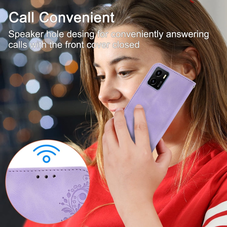 For vivo Y15s 2021 Skin-feel Flowers Embossed Wallet Leather Phone Case