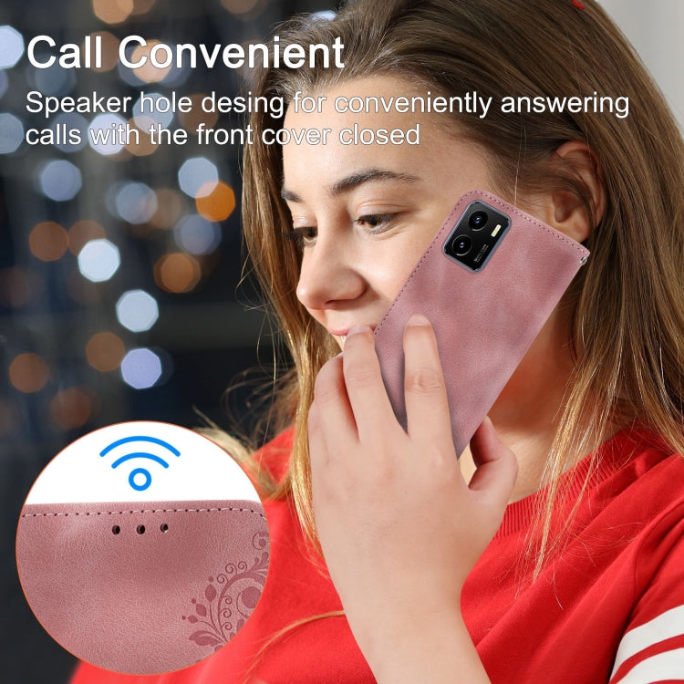 For vivo Y15s 2021 Skin-feel Flowers Embossed Wallet Leather Phone Case