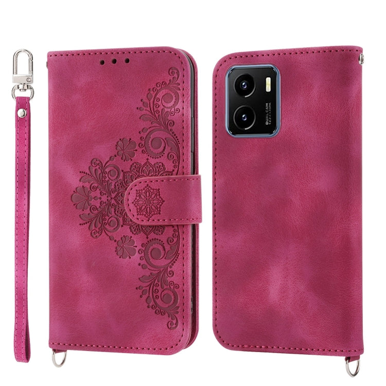 For vivo Y15s 2021 Skin-feel Flowers Embossed Wallet Leather Phone Case