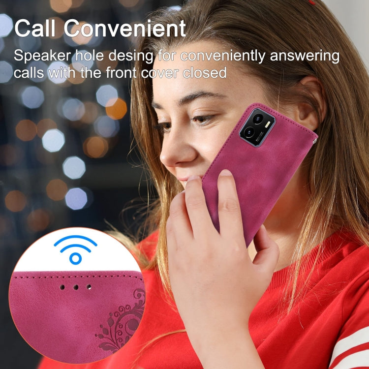 For vivo Y15s 2021 Skin-feel Flowers Embossed Wallet Leather Phone Case