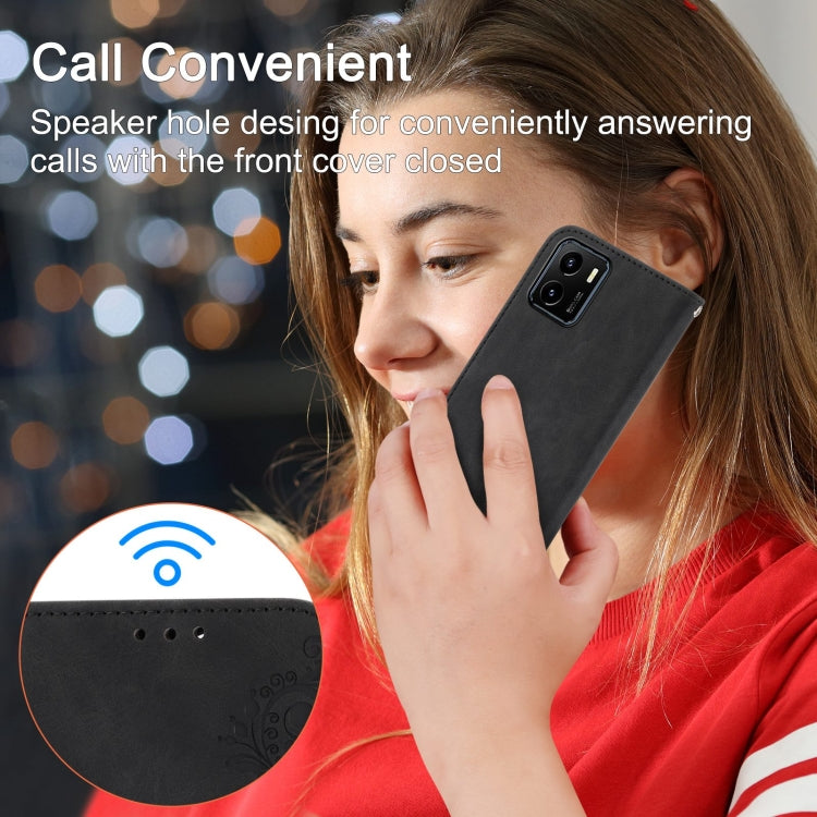 For vivo Y15s 2021 Skin-feel Flowers Embossed Wallet Leather Phone Case