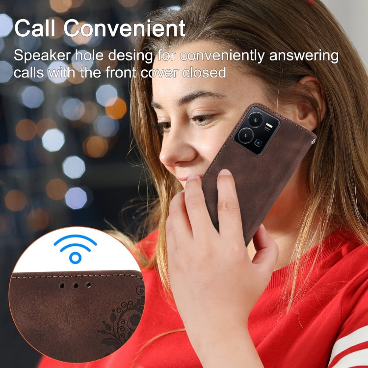 For vivo Y35 4G 2022 Skin-feel Flowers Embossed Wallet Leather Phone Case