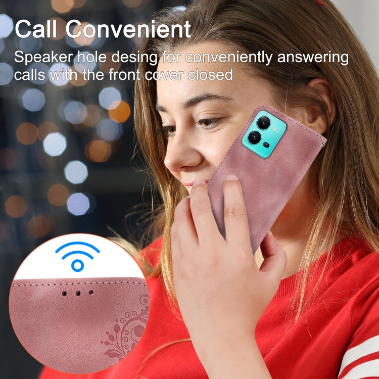 For vivo V25 5G Skin-feel Flowers Embossed Wallet Leather Phone Case