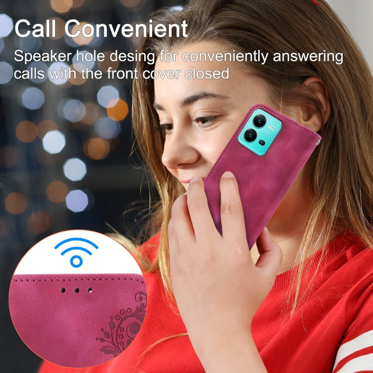 For vivo V25 5G Skin-feel Flowers Embossed Wallet Leather Phone Case