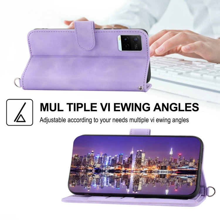 For vivo V21 2021 Skin-feel Flowers Embossed Wallet Leather Phone Case