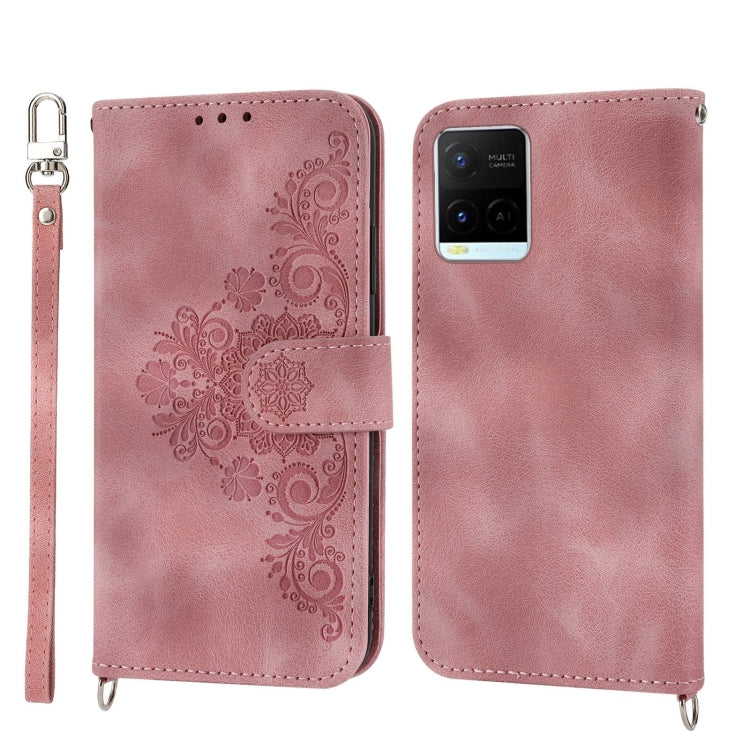 For vivo V21 2021 Skin-feel Flowers Embossed Wallet Leather Phone Case