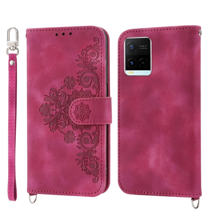 For vivo V21 2021 Skin-feel Flowers Embossed Wallet Leather Phone Case