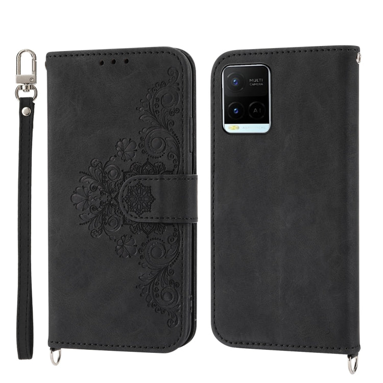For vivo V21 2021 Skin-feel Flowers Embossed Wallet Leather Phone Case