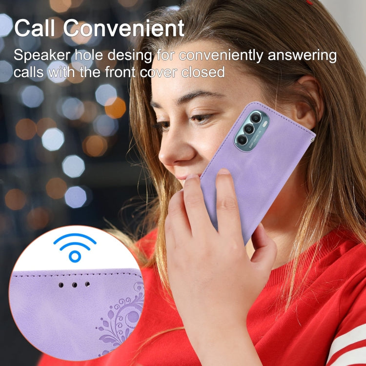 For Motorola Moto G Stylus 5G 2022 Skin-feel Flowers Embossed Wallet Leather Phone Case