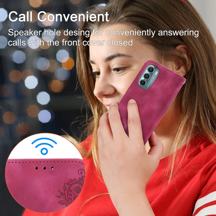 For Motorola Moto G Stylus 5G 2022 Skin-feel Flowers Embossed Wallet Leather Phone Case