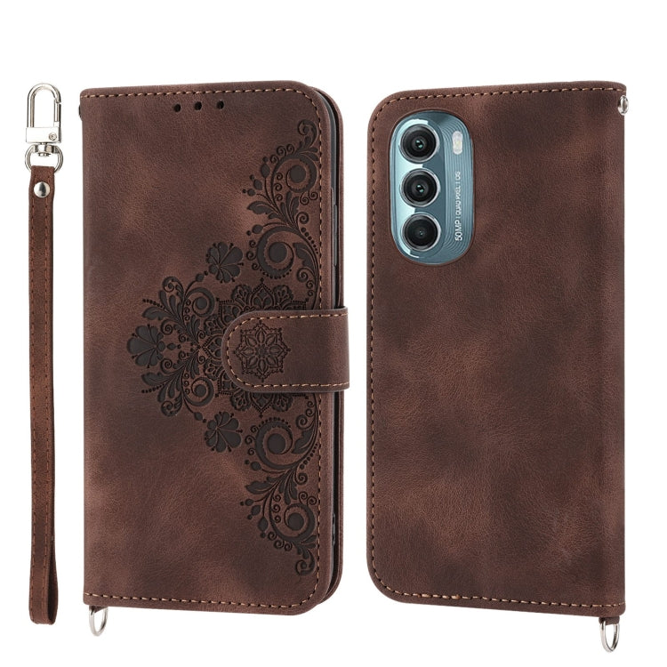 For Motorola Moto G Stylus 5G 2022 Skin-feel Flowers Embossed Wallet Leather Phone Case