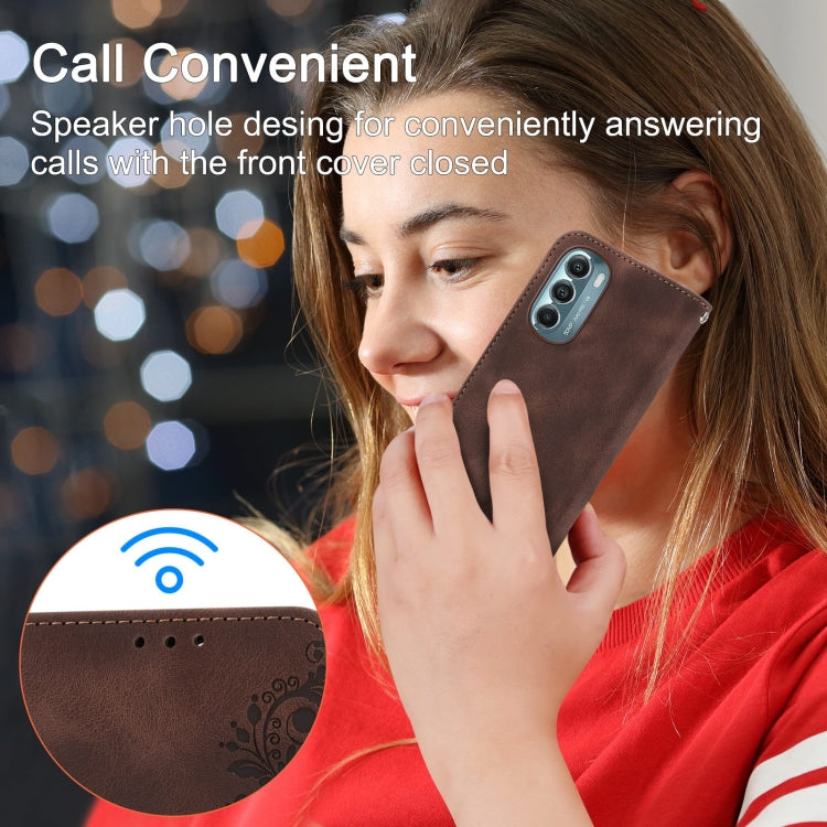 For Motorola Moto G Stylus 5G 2022 Skin-feel Flowers Embossed Wallet Leather Phone Case