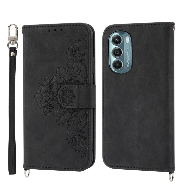 For Motorola Moto G Stylus 5G 2022 Skin-feel Flowers Embossed Wallet Leather Phone Case