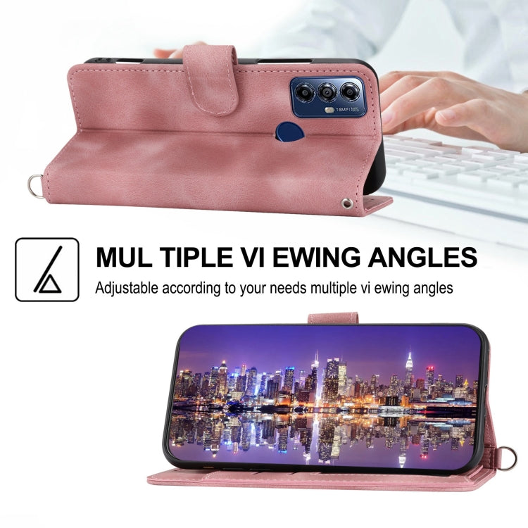 For Motorola Moto G Play 2023 Skin-feel Flowers Embossed Wallet Leather Phone Case