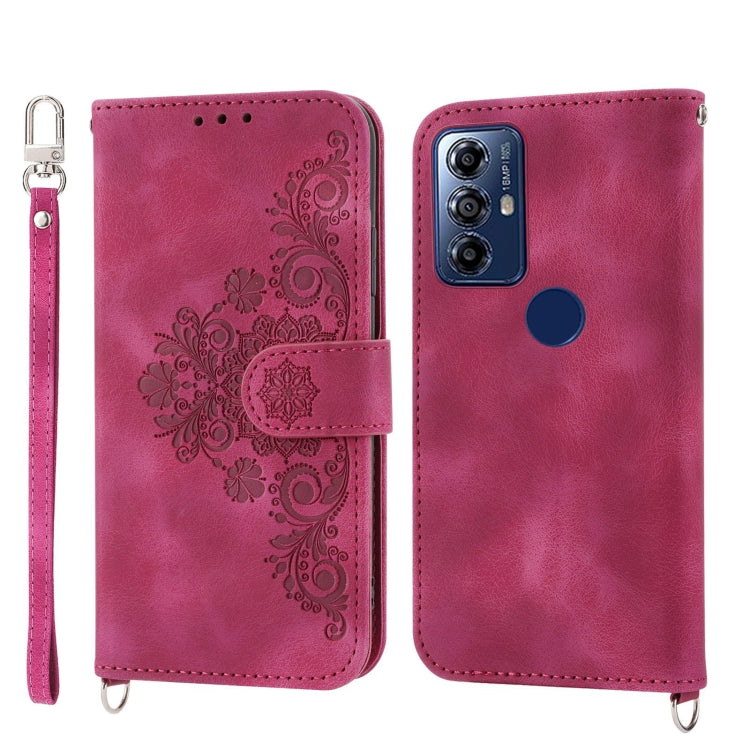 For Motorola Moto G Play 2023 Skin-feel Flowers Embossed Wallet Leather Phone Case