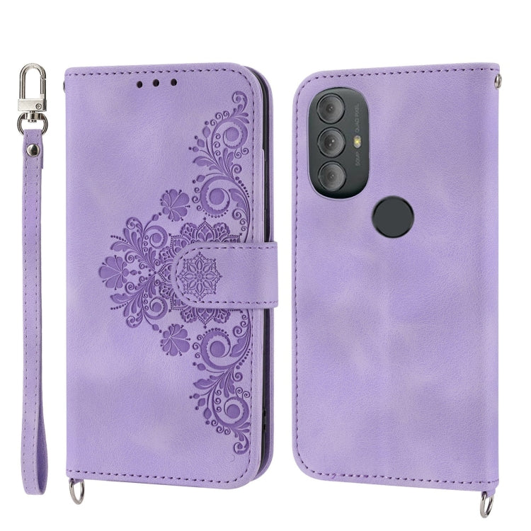 For Motorola Moto G Power 2022 Skin-feel Flowers Embossed Wallet Leather Phone Case