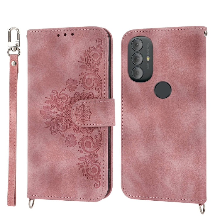 For Motorola Moto G Power 2022 Skin-feel Flowers Embossed Wallet Leather Phone Case