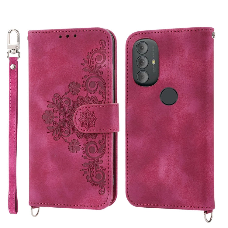 For Motorola Moto G Power 2022 Skin-feel Flowers Embossed Wallet Leather Phone Case