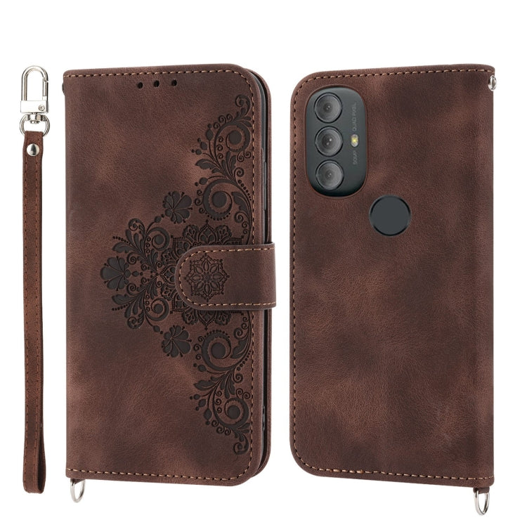 For Motorola Moto G Power 2022 Skin-feel Flowers Embossed Wallet Leather Phone Case