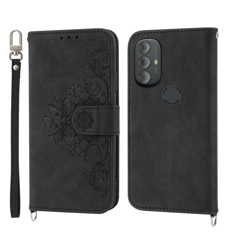 For Motorola Moto G Power 2022 Skin-feel Flowers Embossed Wallet Leather Phone Case