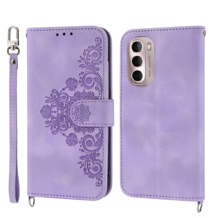 For Motorola Moto G Stylus 2022 Skin-feel Flowers Embossed Wallet Leather Phone Case