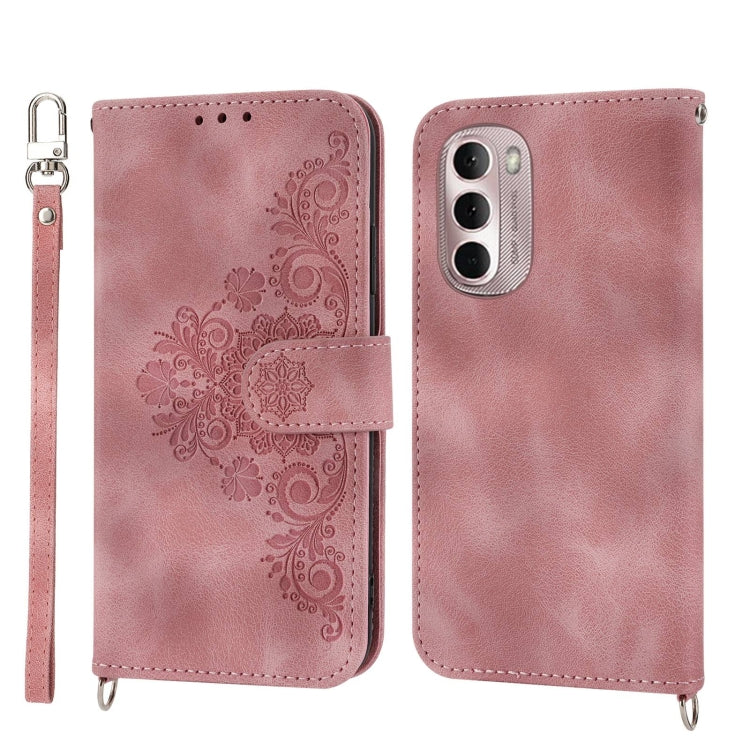 For Motorola Moto G Stylus 2022 Skin-feel Flowers Embossed Wallet Leather Phone Case