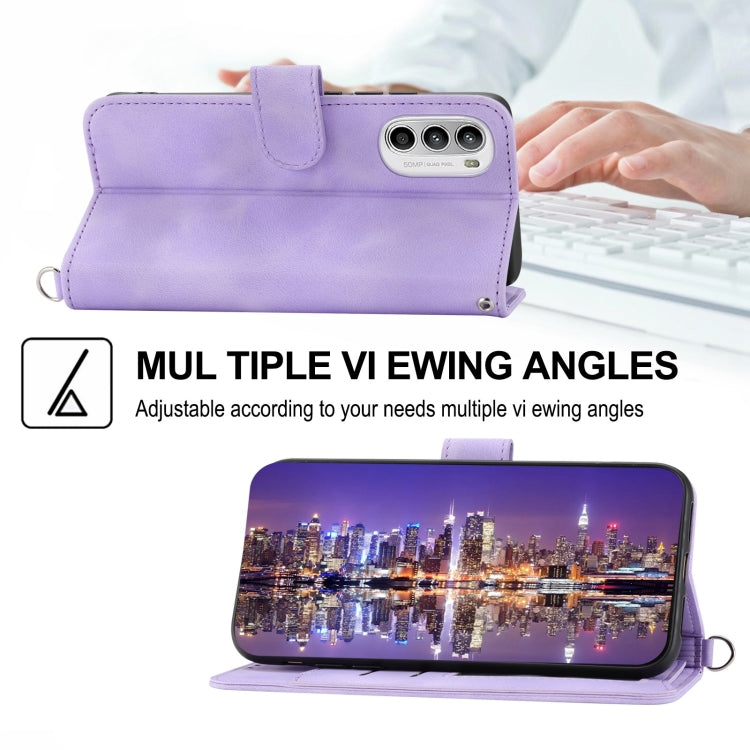 For Motorola Moto G52 Skin-feel Flowers Embossed Wallet Leather Phone Case