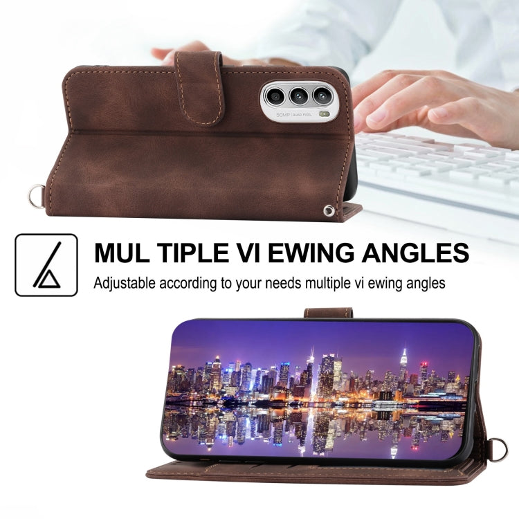 For Motorola Moto G52 Skin-feel Flowers Embossed Wallet Leather Phone Case