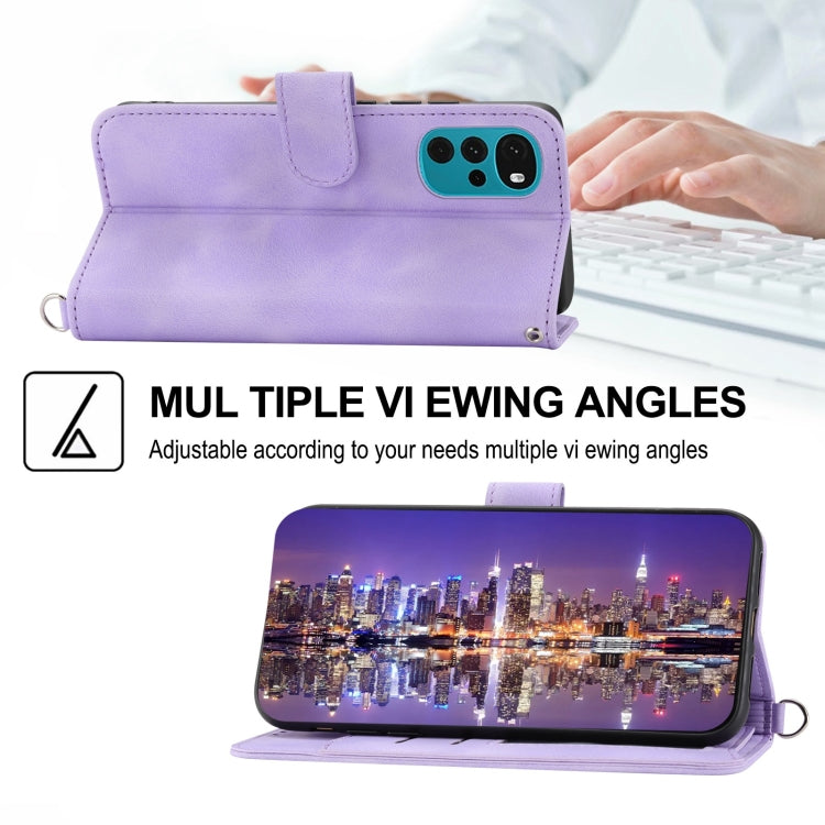 For Motorola Moto G22 Skin-feel Flowers Embossed Wallet Leather Phone Case