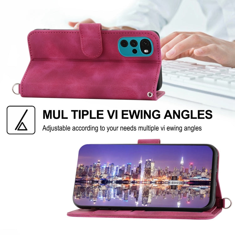 For Motorola Moto G22 Skin-feel Flowers Embossed Wallet Leather Phone Case