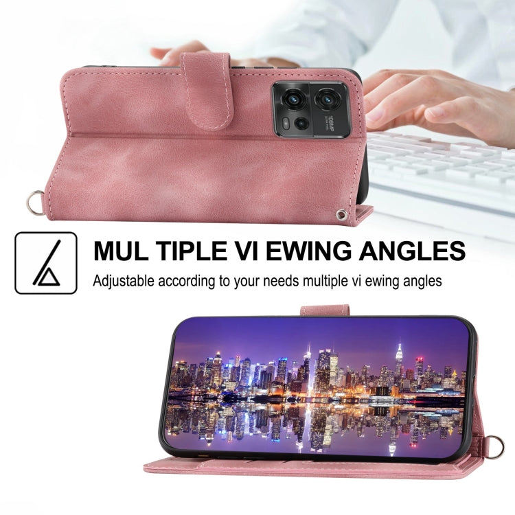 For Motorola Moto G72 Skin-feel Flowers Embossed Wallet Leather Phone Case